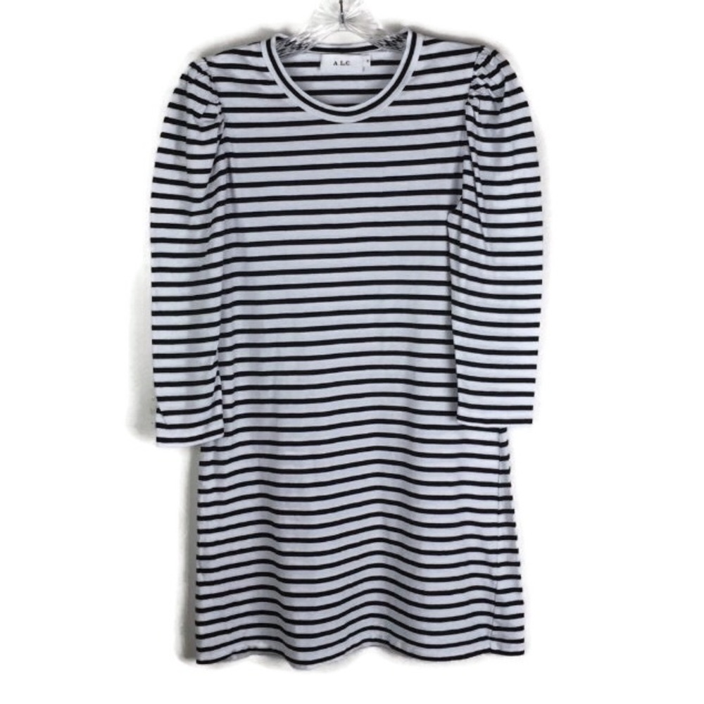 A.L.C. Kidman Striped Jersey Knit Mini Dress in Black/White